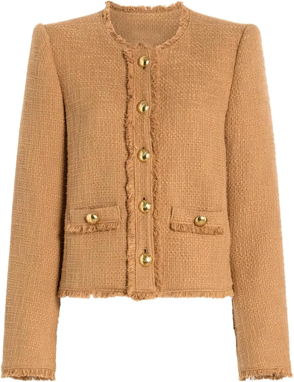 Women's Fall Tweed Blazer Jackets Elegant Button Down Fringed Tassel Cropped Jacket Coat Tops