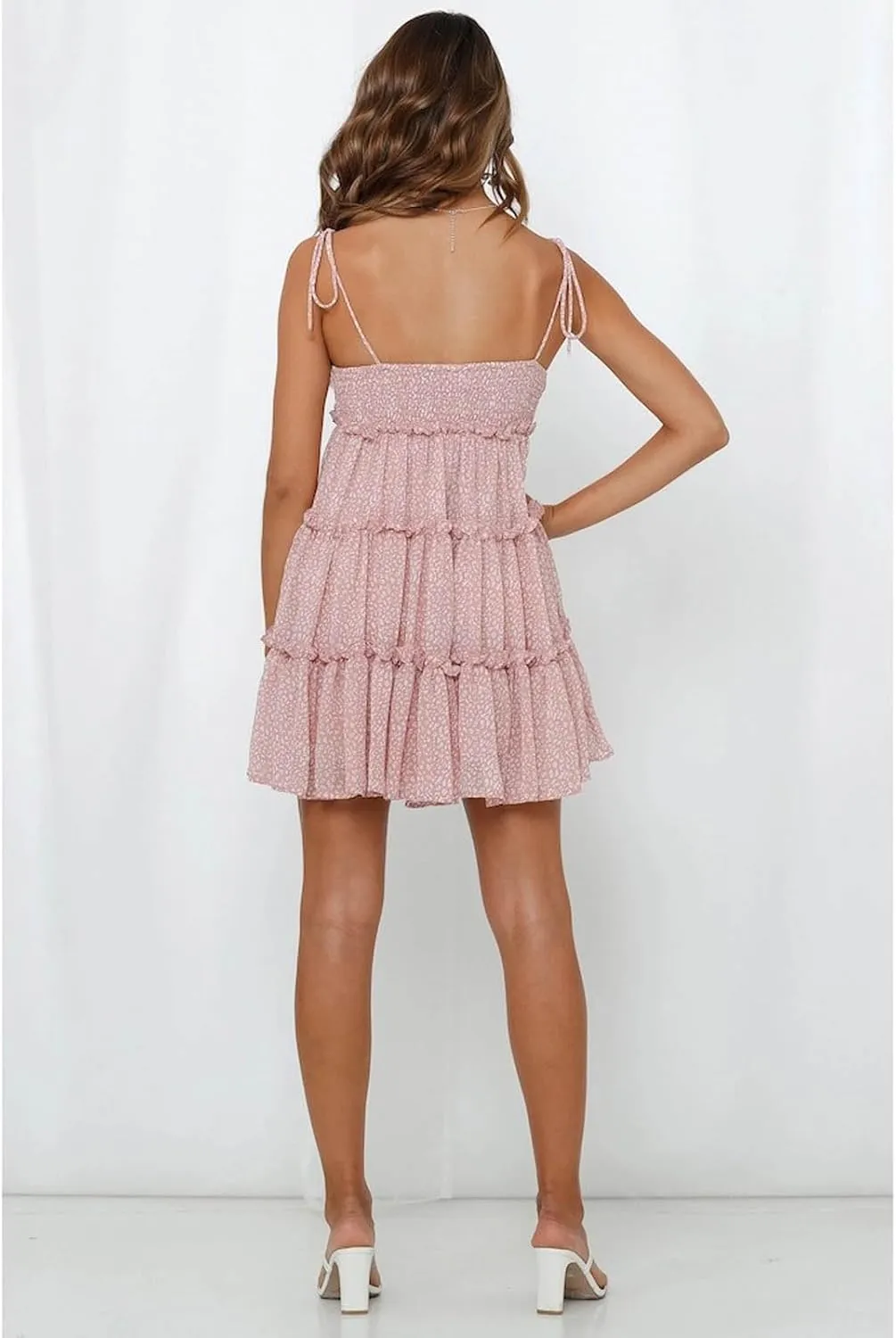 Women's Floral mini Dress Bohemian Flower Skating Spaghetti Strap Ruffled Sleeveless Beach Summer Dress