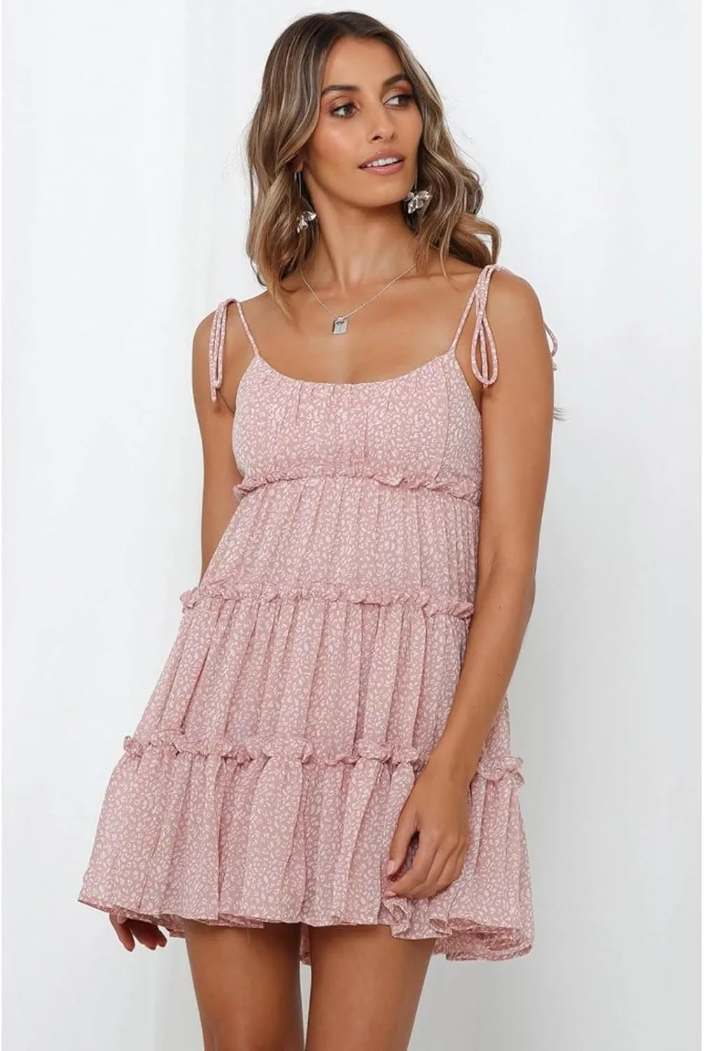 Women's Floral mini Dress Bohemian Flower Skating Spaghetti Strap Ruffled Sleeveless Beach Summer Dress