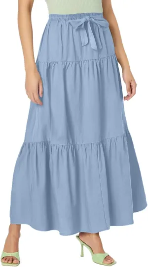 Women's Flowy Flared Ruffle Boho Long Skirt Casual a-line Bow tie Loose Trendy Summer Maxi Skirt for Women Vacation
