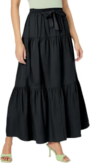 Women's Flowy Flared Ruffle Boho Long Skirt Casual a-line Bow tie Loose Trendy Summer Maxi Skirt for Women Vacation