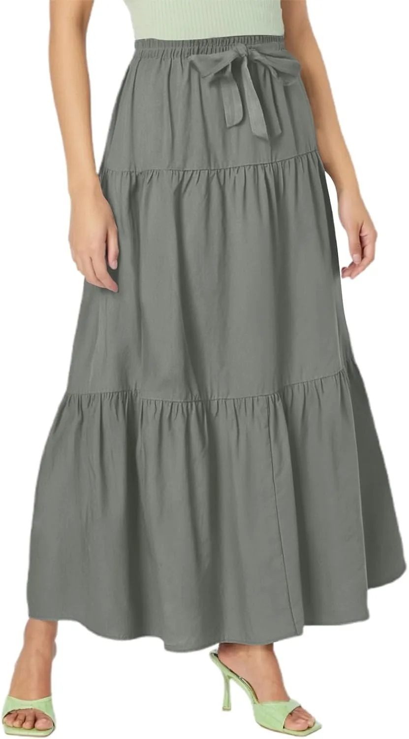 Women's Flowy Flared Ruffle Boho Long Skirt Casual a-line Bow tie Loose Trendy Summer Maxi Skirt for Women Vacation