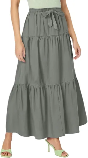 Women's Flowy Flared Ruffle Boho Long Skirt Casual a-line Bow tie Loose Trendy Summer Maxi Skirt for Women Vacation