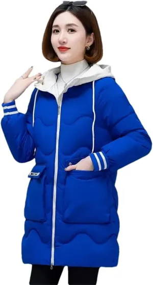 Women's Long Winter Jacket Down Cotton Coats Cotton Padded Puffer Parka Coat Hooded Outwear Thicken Warm Jacket