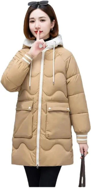 Women's Long Winter Jacket Down Cotton Coats Cotton Padded Puffer Parka Coat Hooded Outwear Thicken Warm Jacket