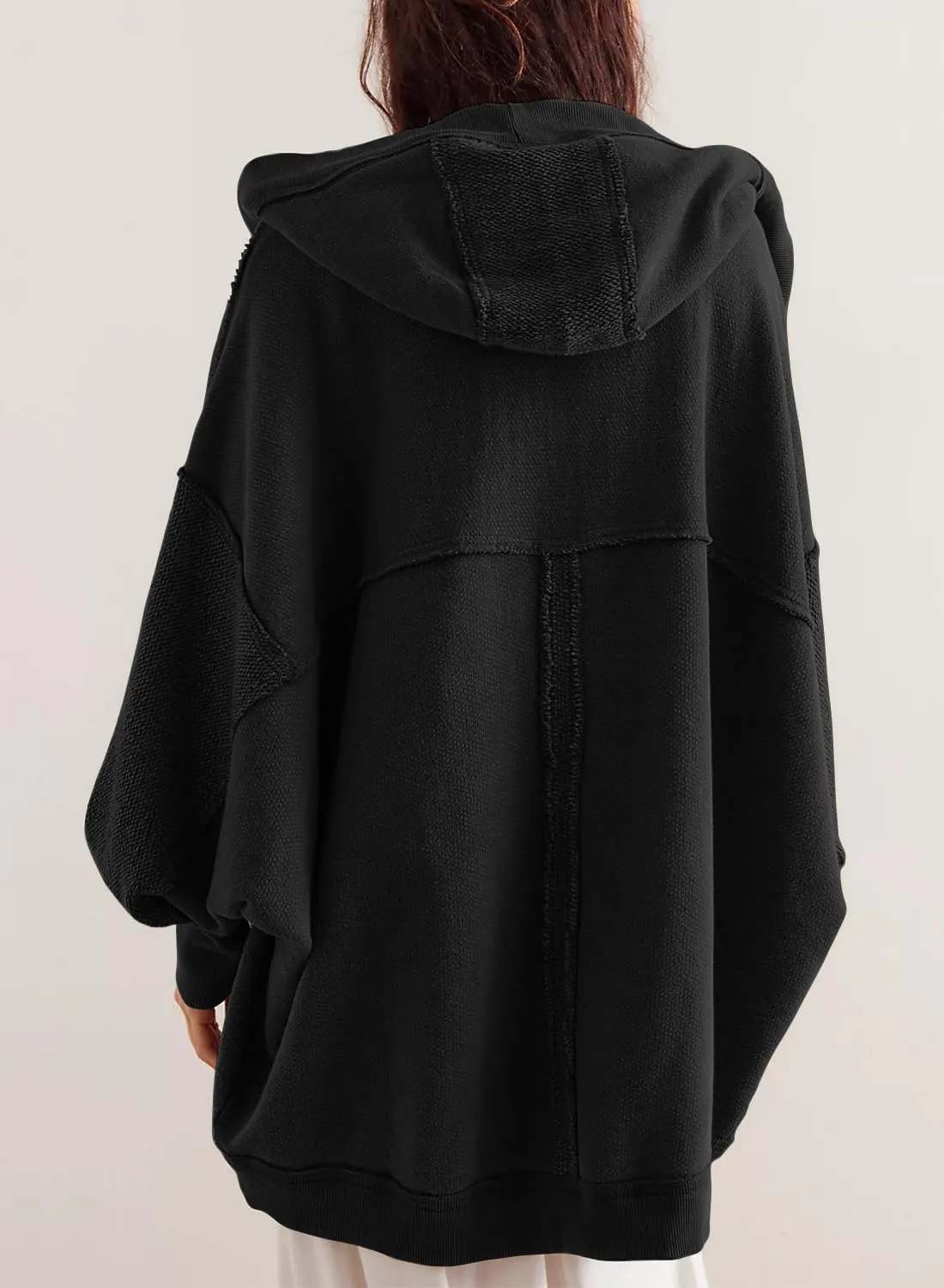 Womens Oversized Cardigan Hooded Open Front Sweatshirt Drop Shoulder Long Sleeve Fall Jackets Outwear