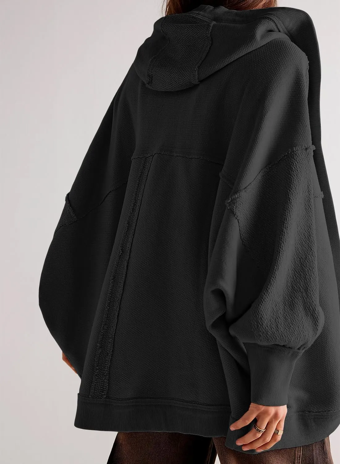 Womens Oversized Cardigan Hooded Open Front Sweatshirt Drop Shoulder Long Sleeve Fall Jackets Outwear