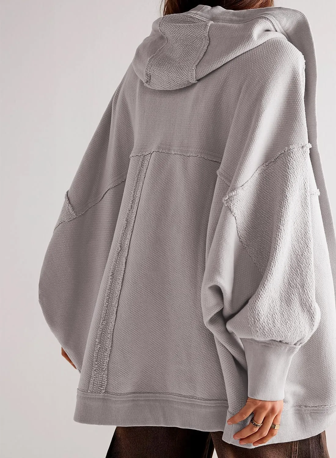 Womens Oversized Cardigan Hooded Open Front Sweatshirt Drop Shoulder Long Sleeve Fall Jackets Outwear
