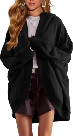 Womens Oversized Cardigan Hooded Open Front Sweatshirt Drop Shoulder Long Sleeve Fall Jackets Outwear