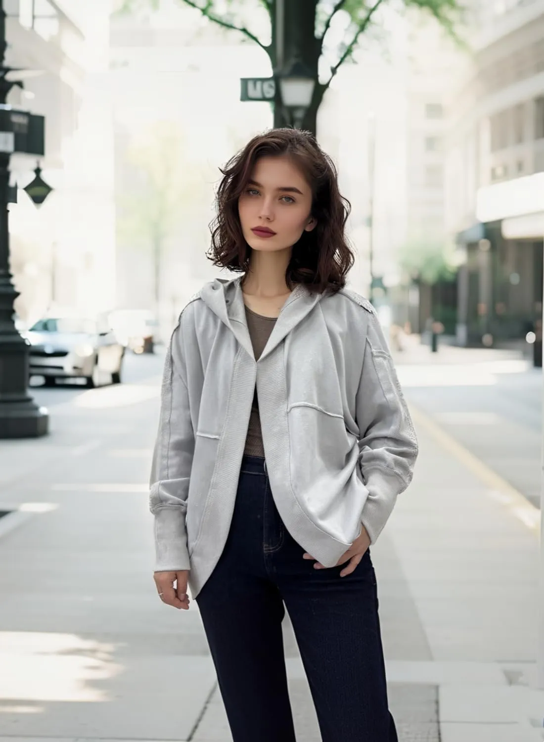 Womens Oversized Cardigan Hooded Open Front Sweatshirt Drop Shoulder Long Sleeve Fall Jackets Outwear