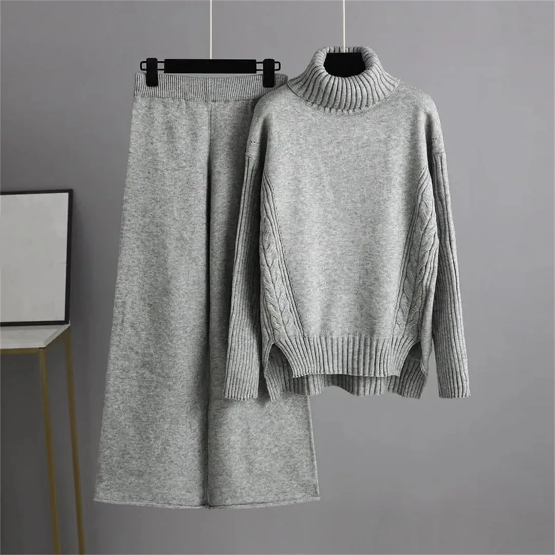 WomenS Oversized Knitted Tracksuit Set Turtleneck Sweater Harem Pants Warm Winter Casual Outfit