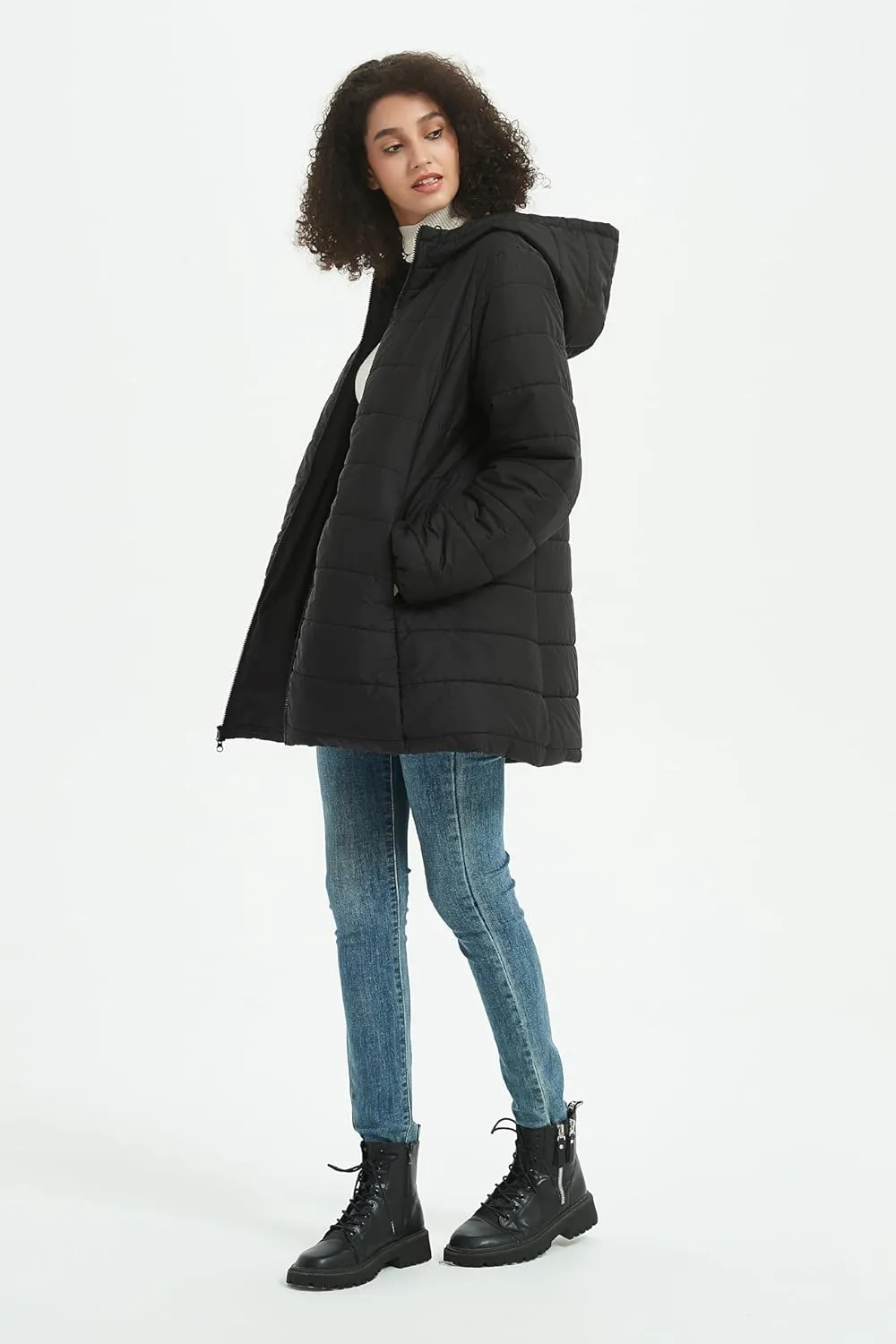 Women's Packable Puffer Jackets Winter Warm Hooded Lightweight Coats Long Sleeve Down Quilted Outerwear