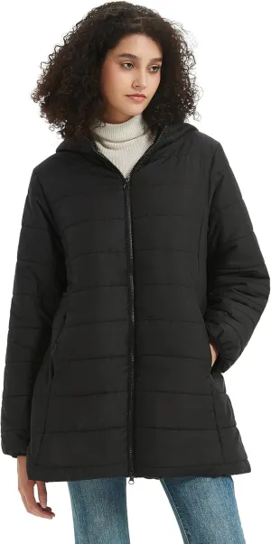 Women's Packable Puffer Jackets Winter Warm Hooded Lightweight Coats Long Sleeve Down Quilted Outerwear