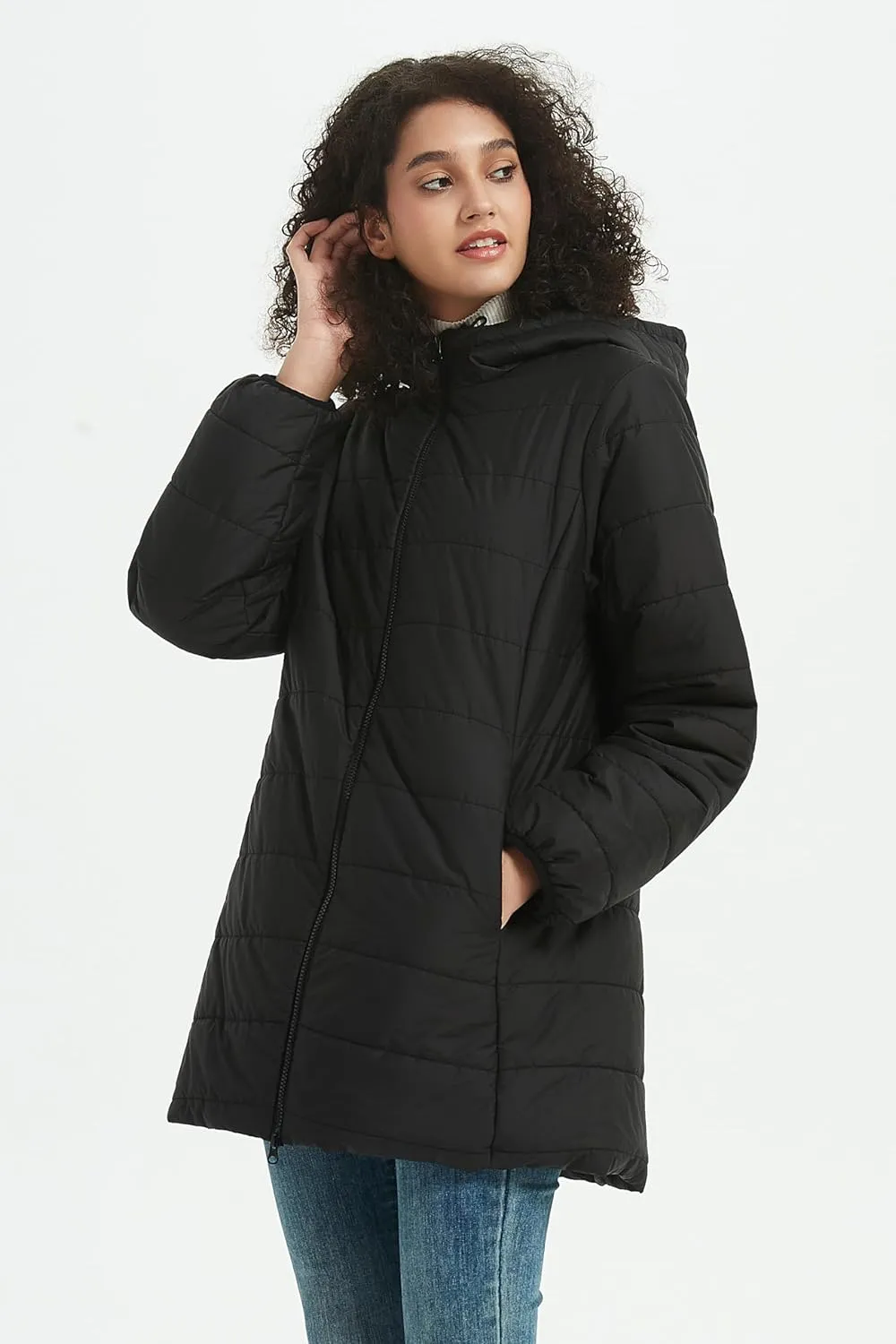 Women's Packable Puffer Jackets Winter Warm Hooded Lightweight Coats Long Sleeve Down Quilted Outerwear