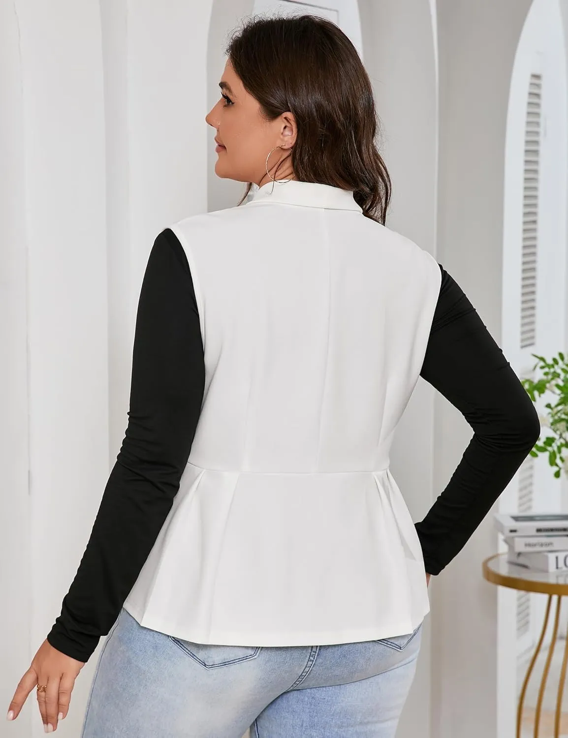 Womens Peplum Sleeveless Blazer Vest Suit Jacket Plus Size Shawl Lapel Button Business Casual Blazer