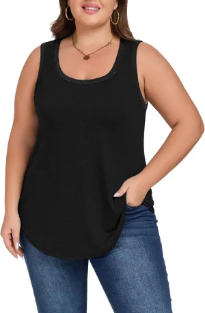 Womens Plus Size Tank Tops Scoop Neck Trendy Tunic Sleeveless Tops Summer Casual Flowy Clothes Outfits XL - 5XL