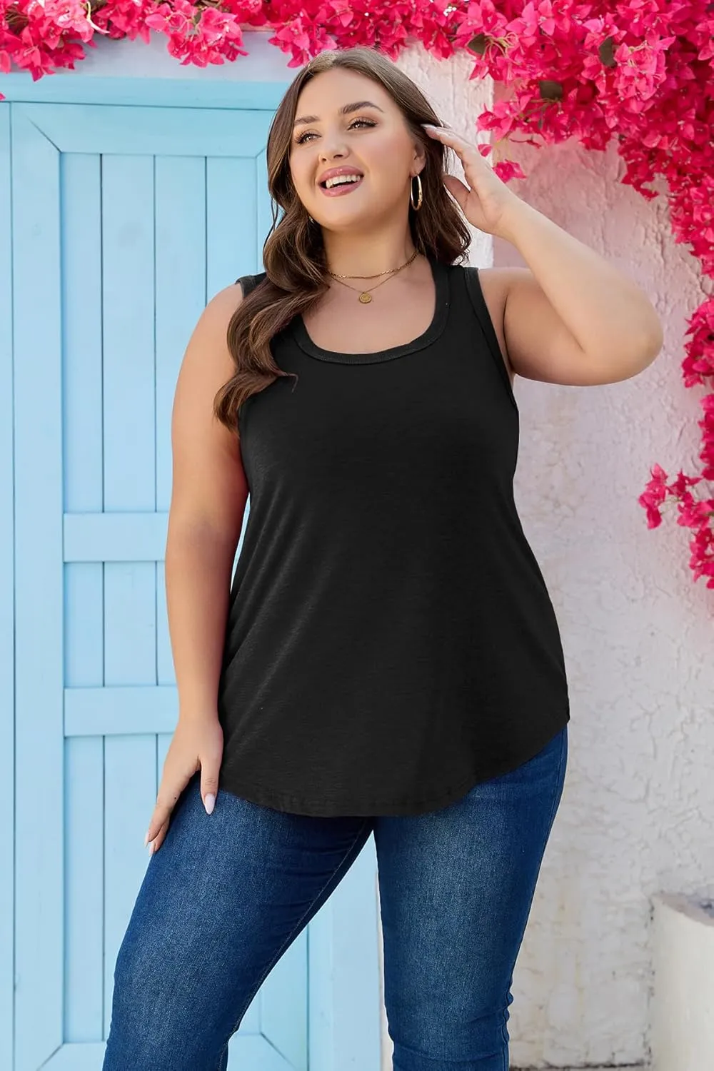 Womens Plus Size Tank Tops Scoop Neck Trendy Tunic Sleeveless Tops Summer Casual Flowy Clothes Outfits XL - 5XL