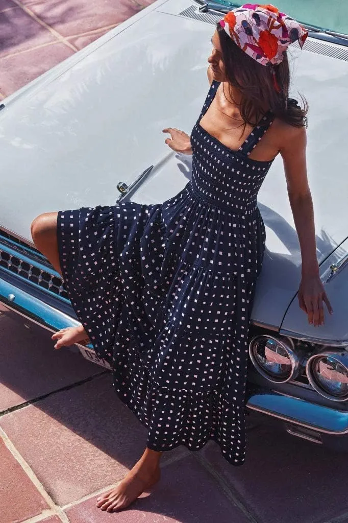 Women's Smocked Maxi Dress Floral Boho Sleeveless Spaghetti Strap Flounce Long Flowy Swing Long Dress