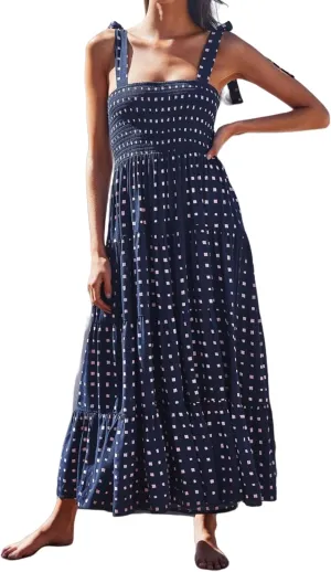 Women's Smocked Maxi Dress Floral Boho Sleeveless Spaghetti Strap Flounce Long Flowy Swing Long Dress