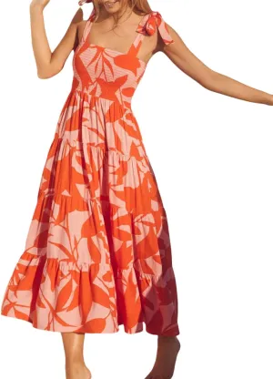 Women's Smocked Maxi Dress Floral Boho Sleeveless Spaghetti Strap Flounce Long Flowy Swing Long Dress