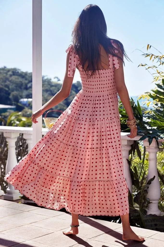 Women's Smocked Maxi Dress Floral Boho Sleeveless Spaghetti Strap Flounce Long Flowy Swing Long Dress