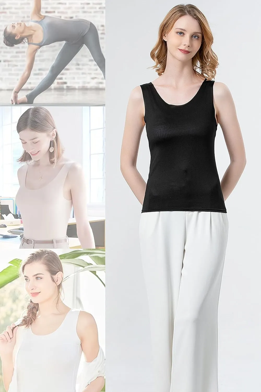 Womens Supersoft Camisole Stretch Casual Tank TopsNon-Marking Breathable Undershirts Singlet Slim Fit 3-Pack.