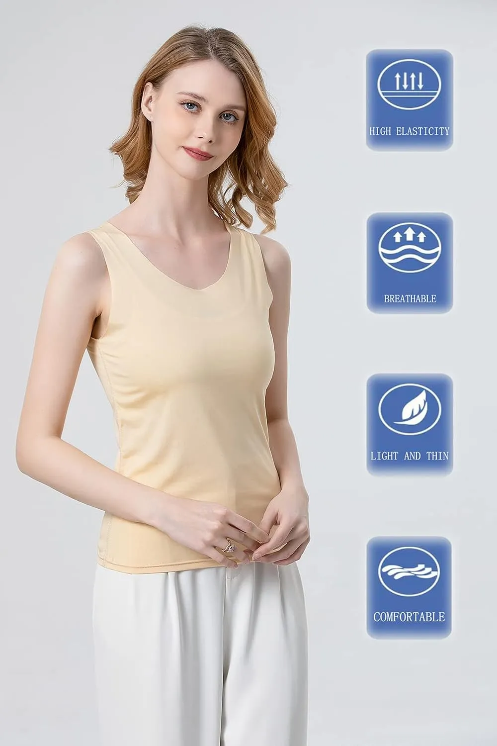 Womens Supersoft Camisole Stretch Casual Tank TopsNon-Marking Breathable Undershirts Singlet Slim Fit 3-Pack.