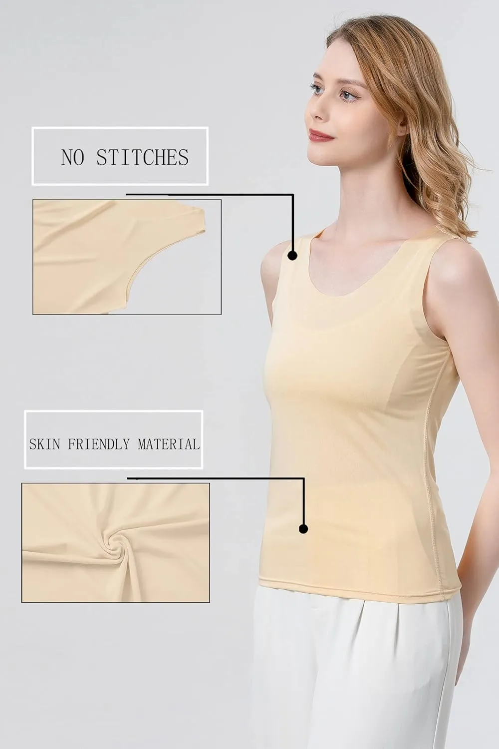 Womens Supersoft Camisole Stretch Casual Tank TopsNon-Marking Breathable Undershirts Singlet Slim Fit 3-Pack.