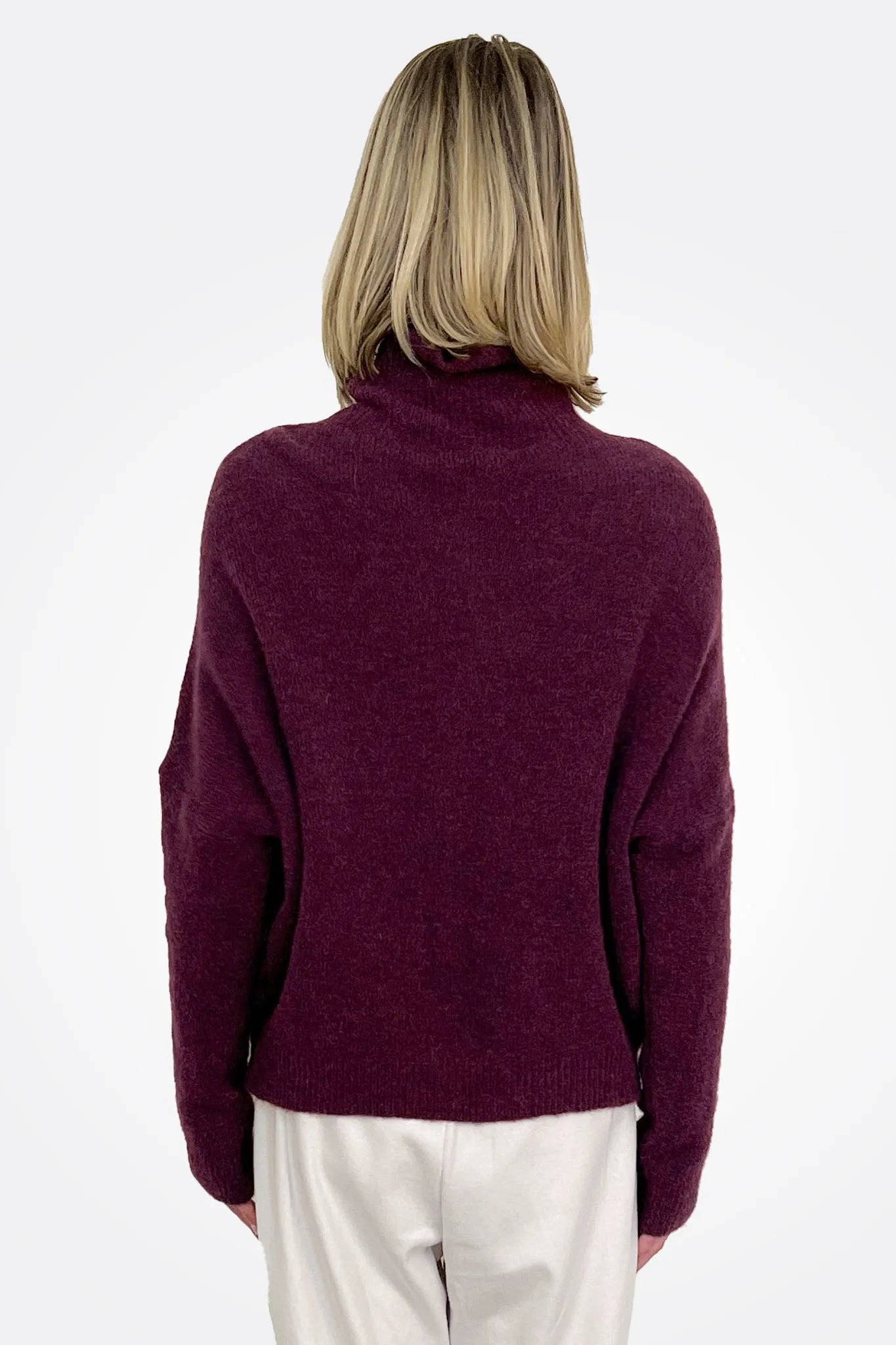 Wool Alpaca High neck Sweater - Burgundy