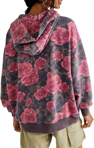 Yuemengxuan Women Y2k Graphic Hoodies Preppy Oversized Sweatshirt Long Sleeve Drawstring Pullover Tops Floral Fall Hoodie
