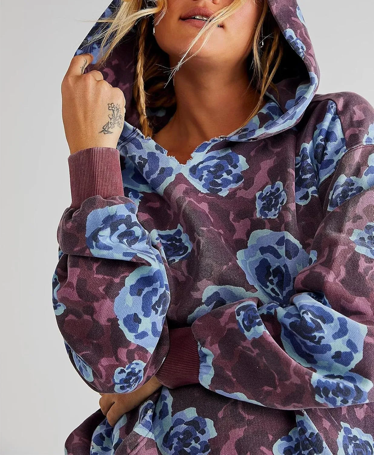 Yuemengxuan Women Y2k Graphic Hoodies Preppy Oversized Sweatshirt Long Sleeve Drawstring Pullover Tops Floral Fall Hoodie