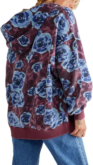 Yuemengxuan Women Y2k Graphic Hoodies Preppy Oversized Sweatshirt Long Sleeve Drawstring Pullover Tops Floral Fall Hoodie