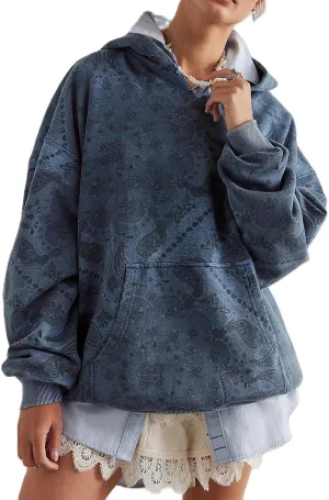 Yuemengxuan Women Y2k Graphic Hoodies Preppy Oversized Sweatshirt Long Sleeve Drawstring Pullover Tops Floral Fall Hoodie