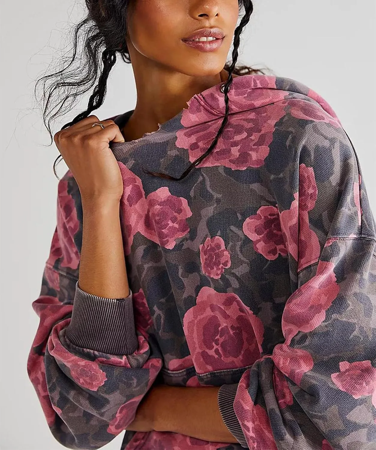 Yuemengxuan Women Y2k Graphic Hoodies Preppy Oversized Sweatshirt Long Sleeve Drawstring Pullover Tops Floral Fall Hoodie