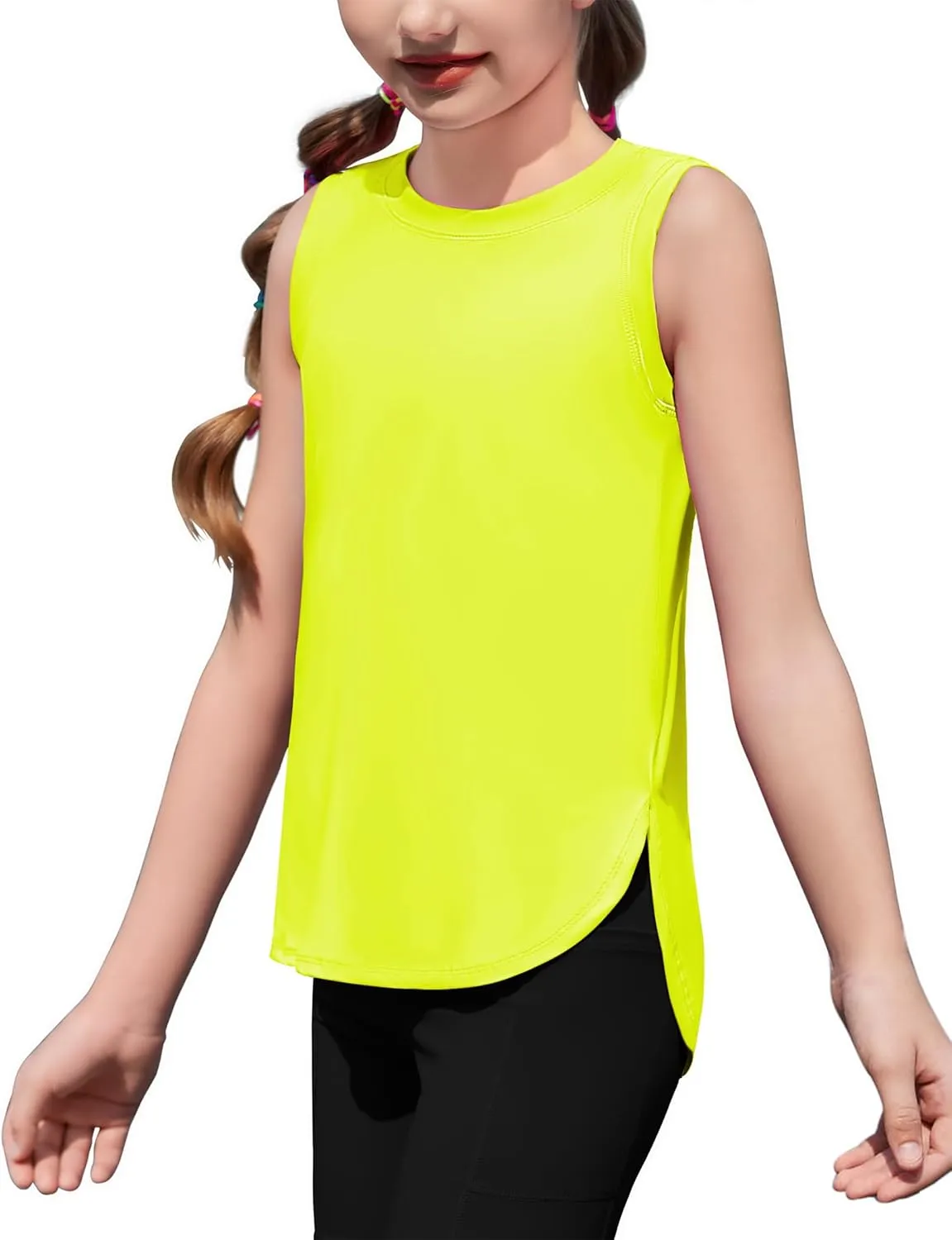 Zaclotre Girls Athletic Tank Tops High-Low Hem Loose Fit Summer Top Kids Sleeveless Sport Shirts 5-14 Years