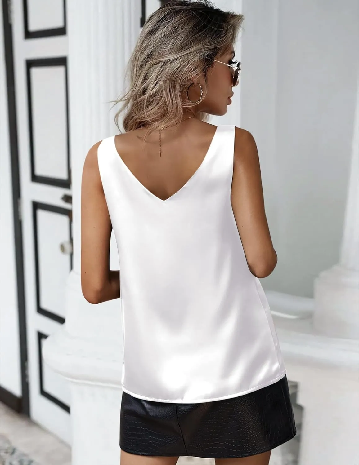 Zeagoo Women 2025 Silk Satin Tank Tops Dressy V Neck Camisole Blouse Casual Sleeveless Cami Summer Tanks Shirt