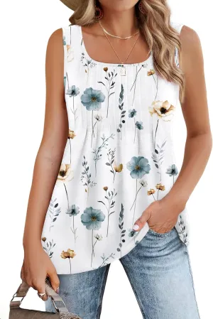 Zeagoo Women's Summer Tank Tops 2025 Pleated Square Neck Loose Fit Casual Flowy Tunic Sleeveless Shirts