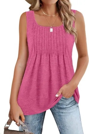 Zeagoo Women's Summer Tank Tops 2025 Pleated Square Neck Loose Fit Casual Flowy Tunic Sleeveless Shirts