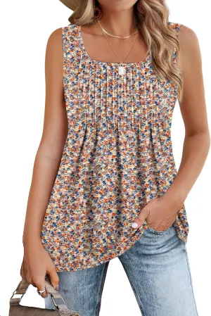 Zeagoo Women's Summer Tank Tops 2025 Pleated Square Neck Loose Fit Casual Flowy Tunic Sleeveless Shirts