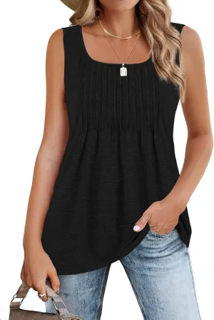 Zeagoo Women's Summer Tank Tops 2025 Pleated Square Neck Loose Fit Casual Flowy Tunic Sleeveless Shirts